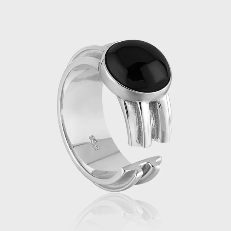 

925 Sterling Silver Round Black Crystal Female Ring Adjustable Rings For Women Luxury Jewelry Items Money 925