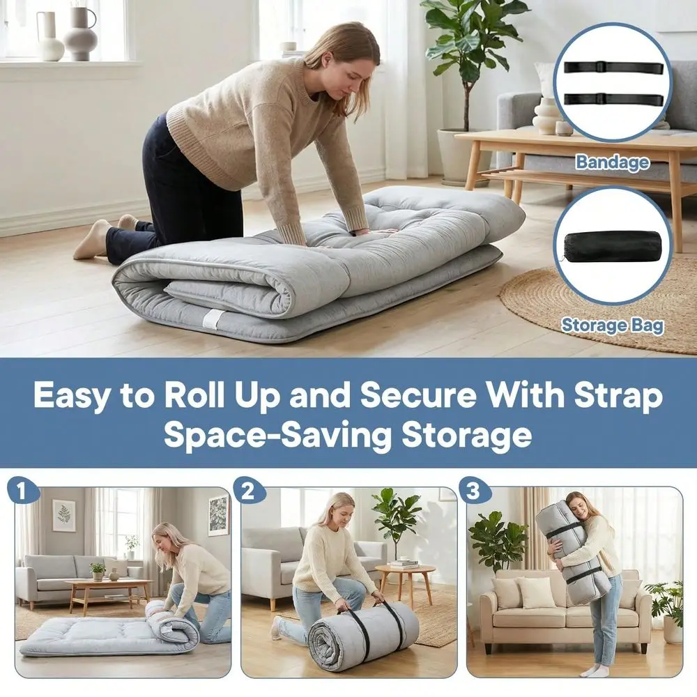 Japanese Floor Mattress, Futon Mattress With Portable Storage Bag And Washable Cover, Roll Up Thick Tatami Mat Suitable For Cam
