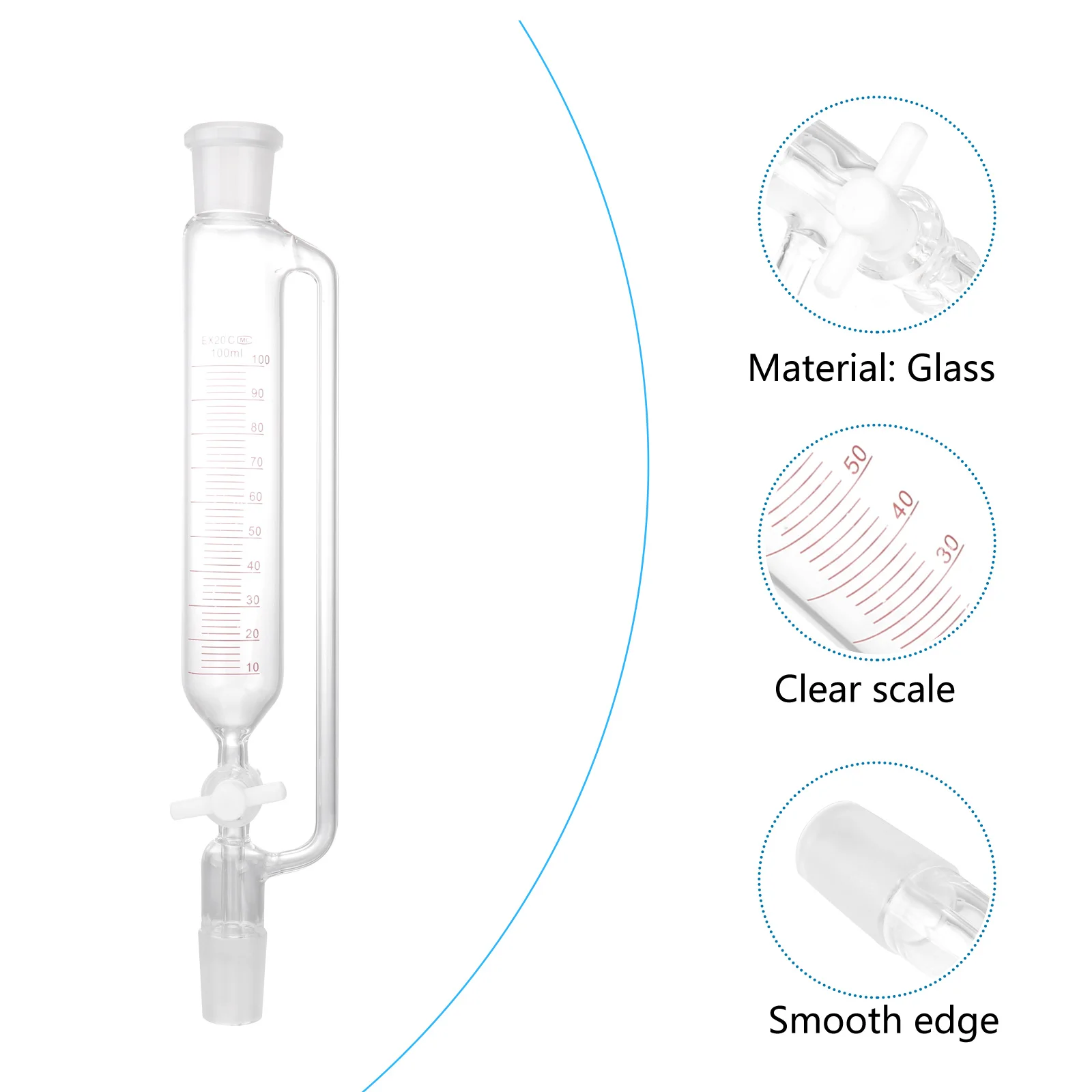 

Durable Laboratory Separatory Funnel Glass Cylindrical Tapered Superior Chemical Resistance Liquid Separation Equipment