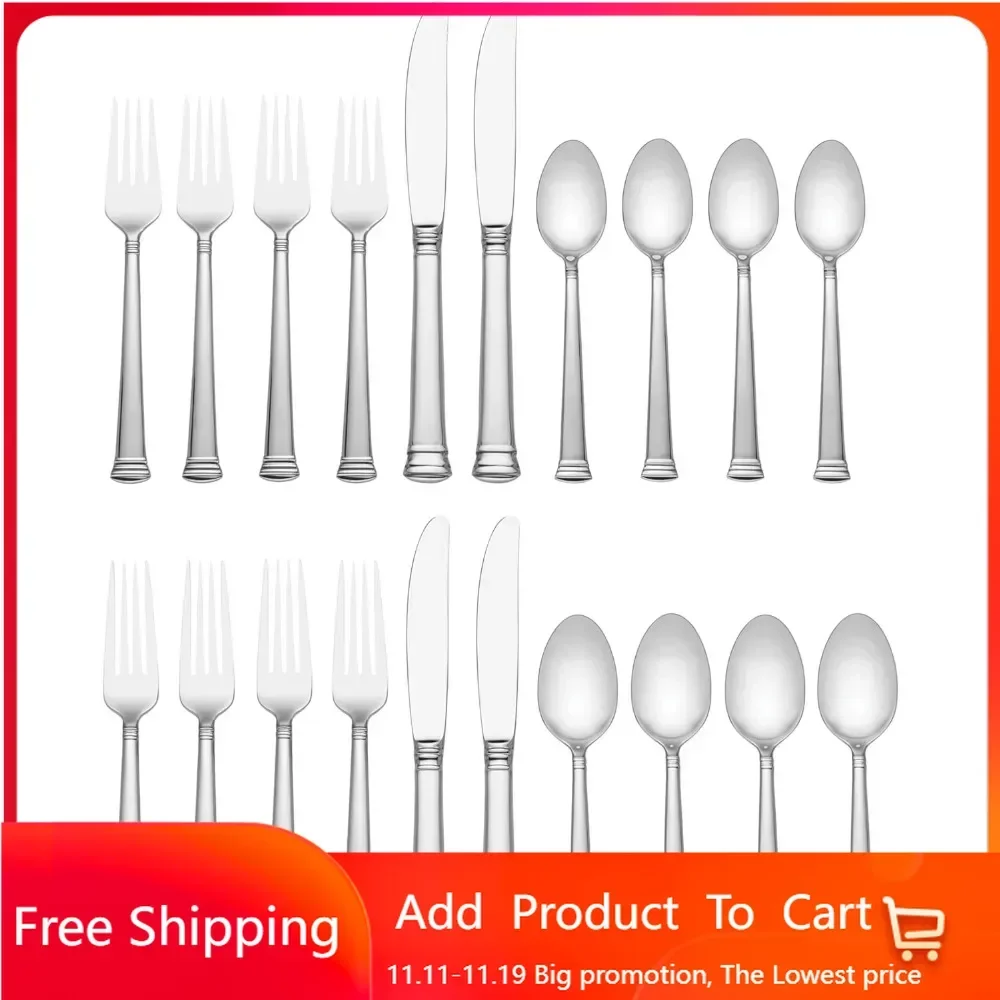 

Eternal 20-Piece Flatware Set, 3.20 LB, Metallic