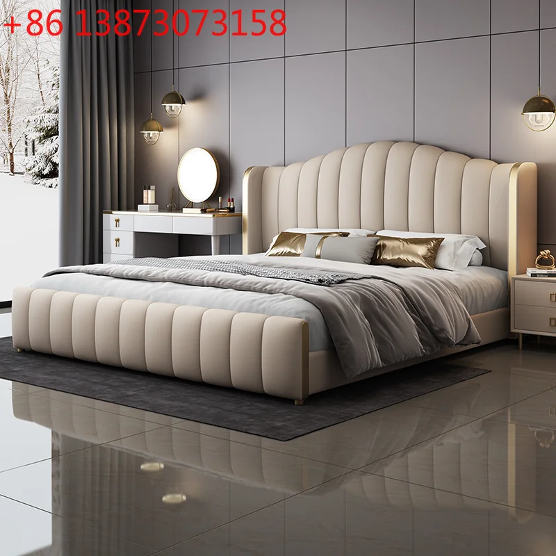 

Beige European Double Bed Minimalist Decoration Design Household Double Bed Storage Accessories Cama Twin Furniture For Home