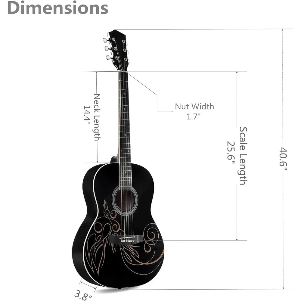 39 Inches Concert Acoustic Acustica Guitar With Full Kit Delicate Vine Professional Stringed Instruments Musical Sports