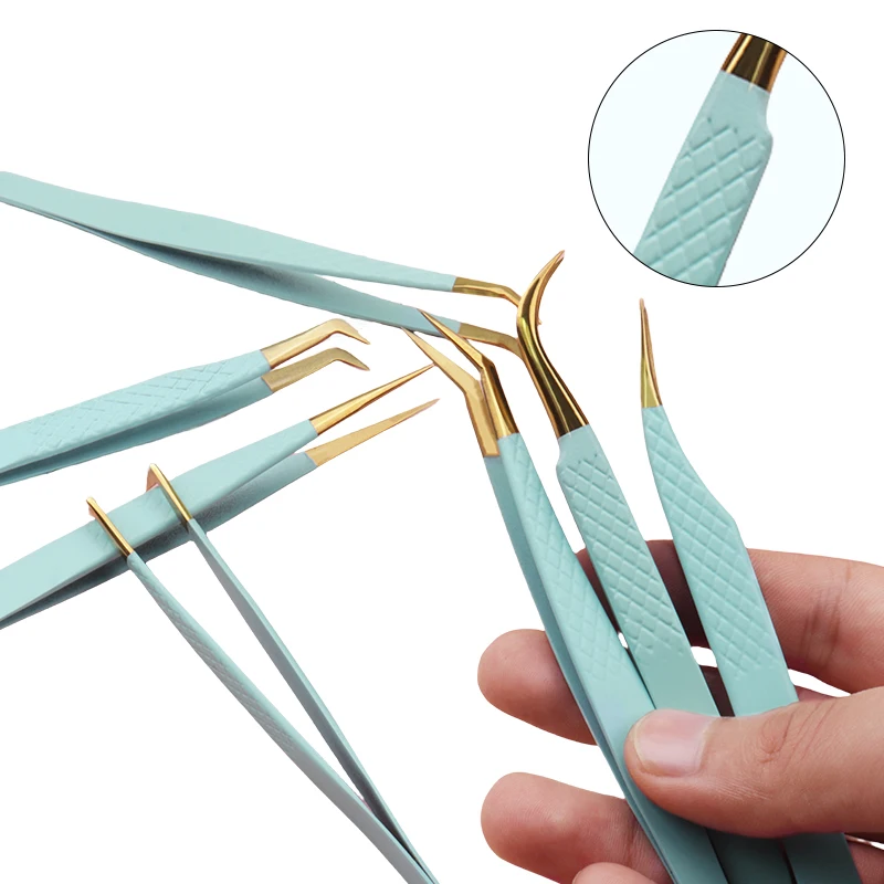 1 Stuks Wimperverlenging Pincet Blauw Roestvrij Staal Superhard Pincet Fiber Tips Hoge Precisie Antistatische Lash Pincet
