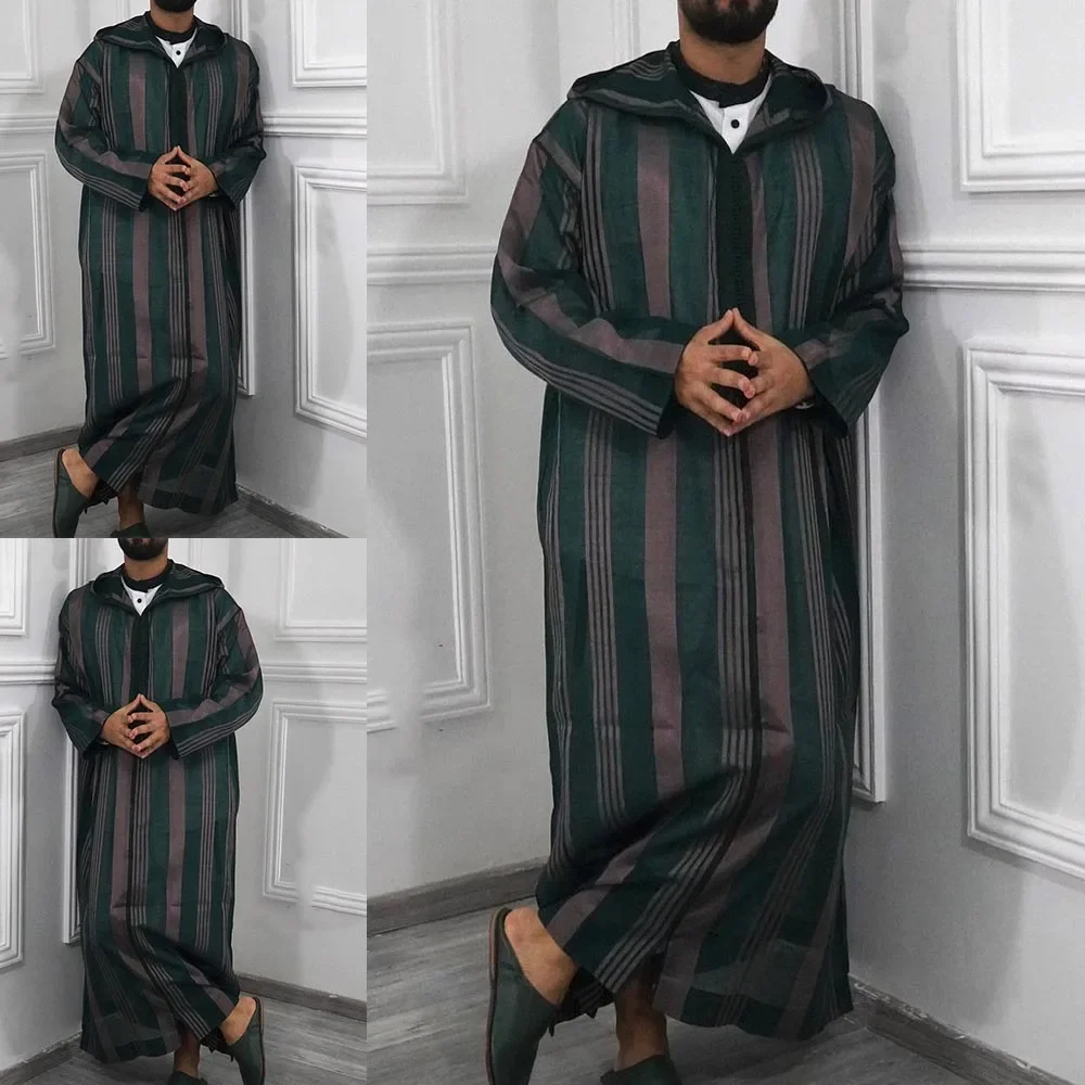 Clothes Men Robe Summer Thobe V Neck Arabic Vintage Caftan Dubai Hooded Kaftan Men Kaftan Patchwork Saudi Arab