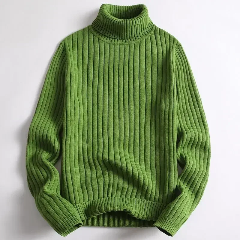 Sweater for Young Men in Autumn and Winter American Style Simple and Casual Warm Solid Color Turtleneck Knitted Pullover