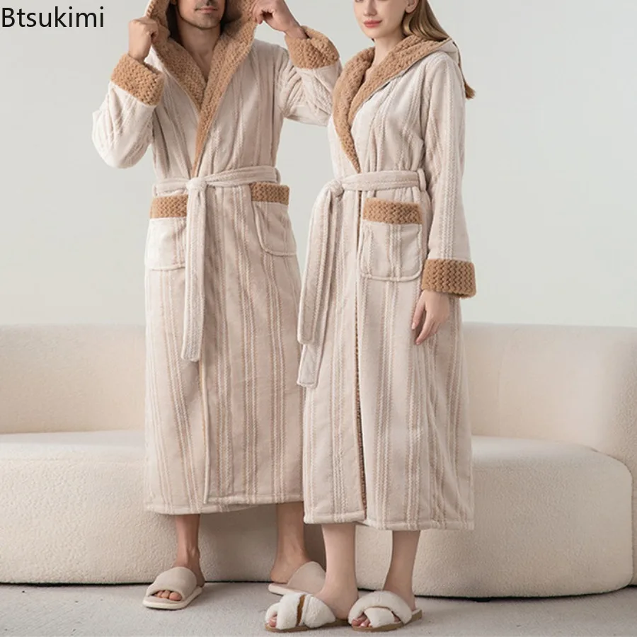 

Женский осенне-зимний теплый длинный фланелевой толстый халат, банные халаты для пар, мужские и женские пижамы, халат для душа, банные полотенца для взрослых