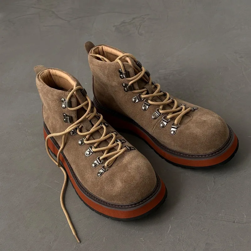 

Japanese Thick Sole Genuine Leather Outdoor Ankle Boots Men Autumn Workwear High Top Shoes Vintage Desert Boots