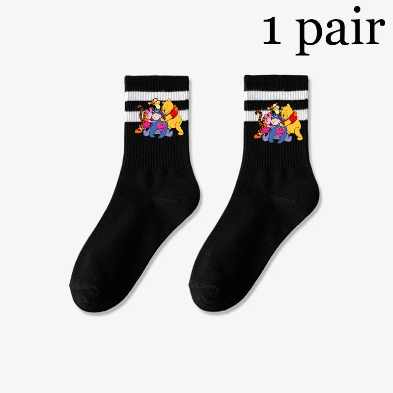 2024 Cartoon Winnie The Pooh 1 Pair Socks Black White Soft Breathable Sports Ankle Men\'s Women\'s Summer Autumn Leisure Socks