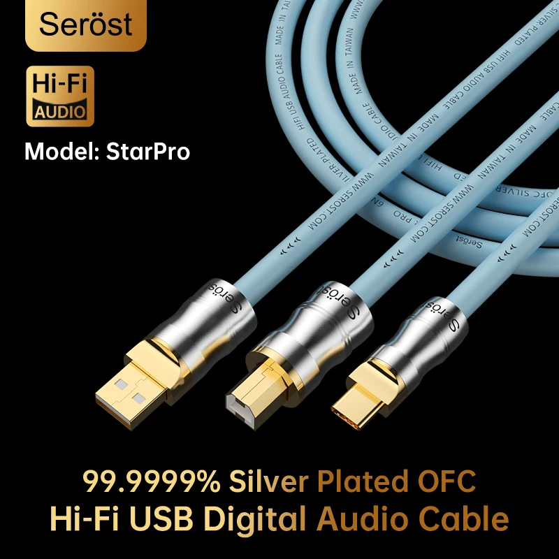 Serost StarPro HiFi Digital Audio Cable Silver-Plated OFC USB 2.0 Type-C OTG for DAC DSP Decoding Amplifier Sound Card Speaker