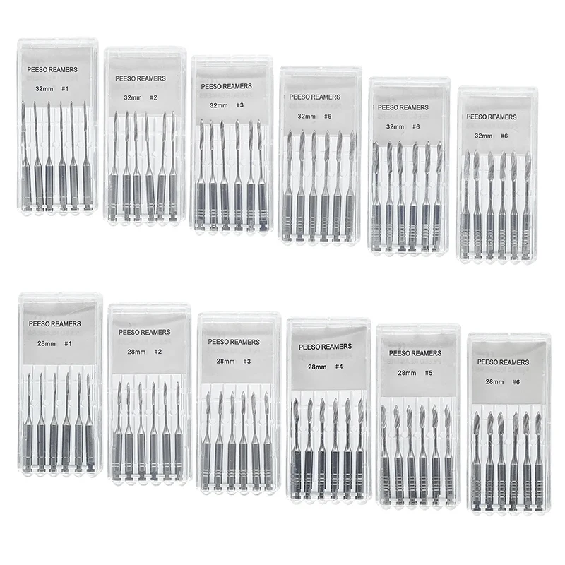 6Pcs/Pack Dental Endodontic Peeso Reamers Drill Rotary Burs 28/32mm Engine Use Stainless Steel Endo Files #1-6 Dentist Lab Tools