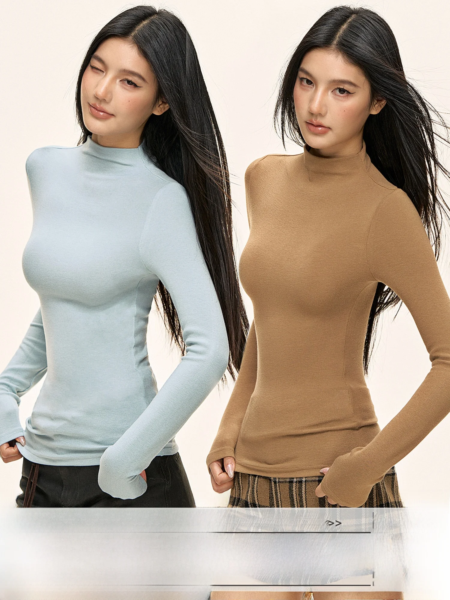 

Женская облегающая базовая кофта с длинным рукавом, осенне-зимняя, с высоким воротником, прямого кроя, в корейском стиле, для повседневной носки