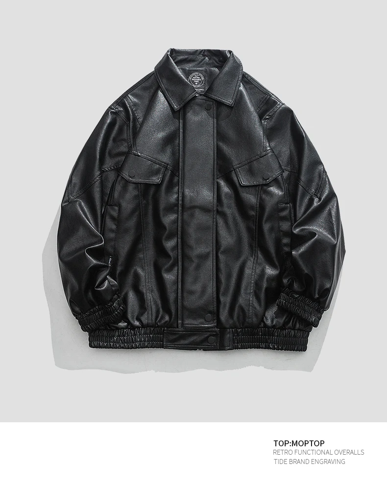 

Leather jacket men's solid color spring and autumn new retro American couple fashion casual versatile short loose high-end coat