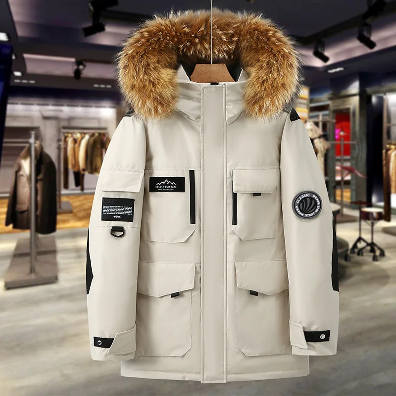 

Korean Sle Workwear Winter Coat for Men And Women Couples Thiened down Jaet Ci Casual White Goose down Filling