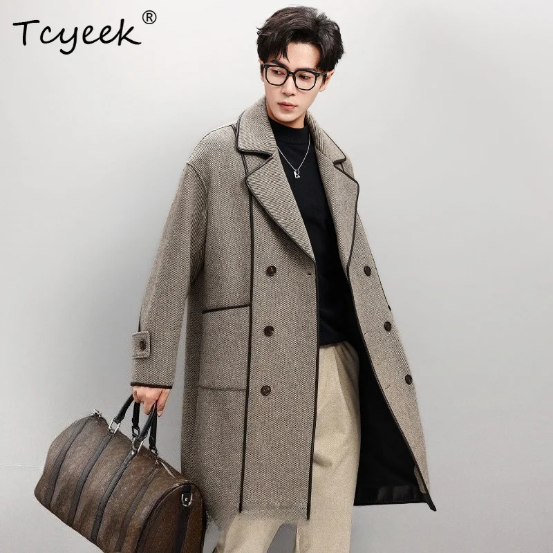 Tcyeek 75% Wool Coat Men's Warm Clothing Tailored Collar High Quality Mens Winter Jackets Long Jacket for Men Loose Fit Manteaux