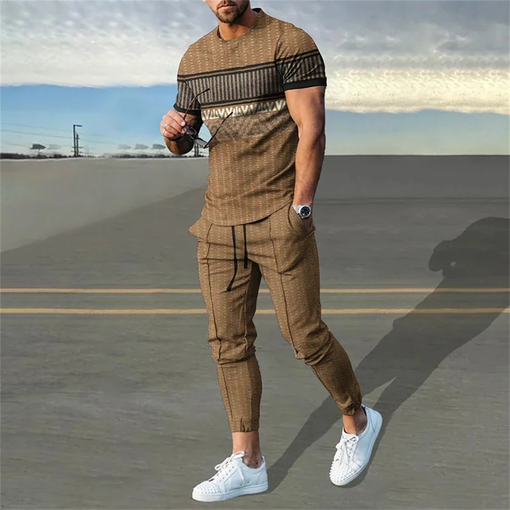 Summer Sportwear Suit Short Sleeve T Shirt Long Pants 2 Piece Sets Men Tracksuit 3D Printed Casual Trend Oversized Male Clothes