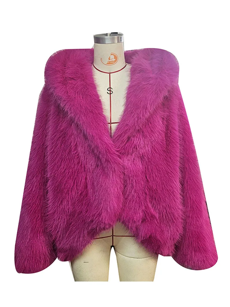 Zadorin High Street übergroße Fledermaus Ärmel Kapuze Faux Fox Pelzmantel Winter Frauen flauschige Jacke Damen Jacken Kleidung für Frauen