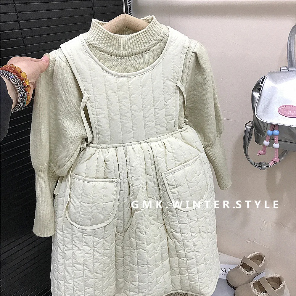 Girls Vest Skirt Autumn and Winter Thickened Padded Vest Skirt New Foreign Style Dress Children's Baby Sweater Fashion