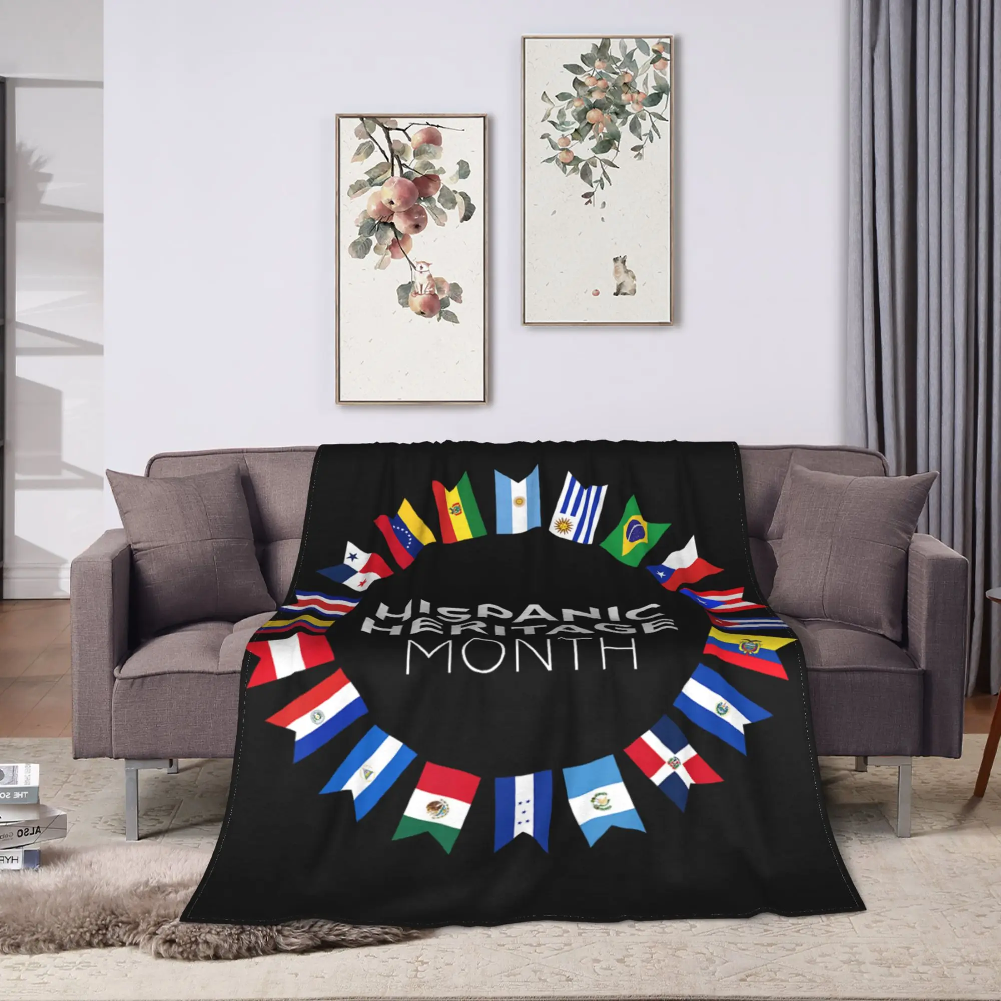 Warm Throw Blanket Camping Hispanic Heritage Month Country Flags Design Blanket Flannel Bedspread For Living Room Sofa Bed Cover