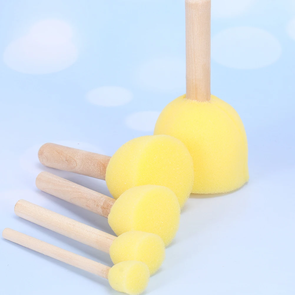 

20 Pcs Wooden Handle Sponge Painting Brushes Kids Graffiti Drawing Tools Art Set Round Brush Assorted Sizes for Children