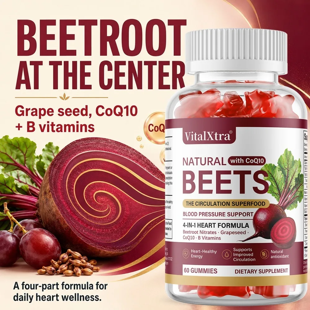 Blood Pressure Support,4 in 1 Beetroot + CoQ10 + Grape Seed, B Vitamins, Supports Healthy Blood Circulation & Heart Healthy