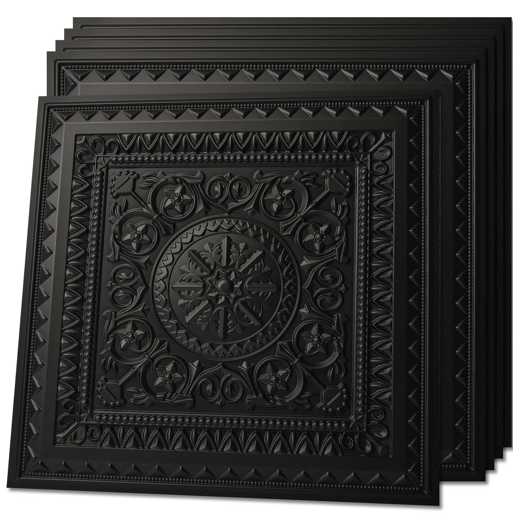 

12-panels 24" x 24" PVC 3D Wall Panel Ceiling Tiles for Home Decor Wall Decor Ceiling Decor, Flower Design Classic Black and White