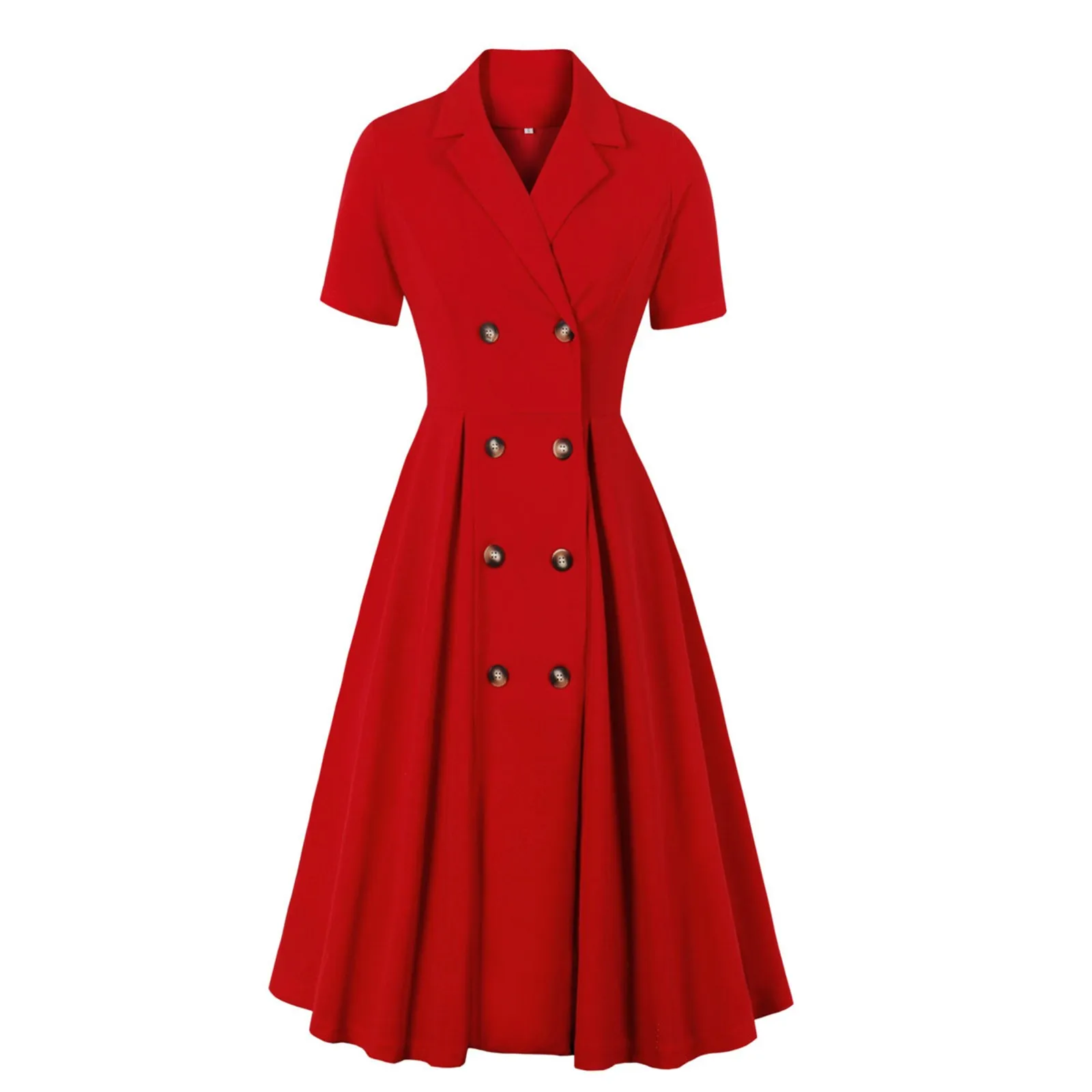 Sukienka damska z krótkim rękawem w jednolitym kolorze Vintage Lapel Dress With Large Swing Skirt Vestidos Mujer Veranoa 2025 Robe Femme