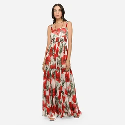 1:1 D0cle* 2024ss Women's Midi Luxury Brand Elegant Red Dresses Long Red Printed Dresses Backless Dresses Women's Clothing