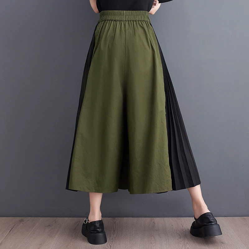 Versatile Casual Pants Straight Leg Wide Leg Thin Sle Faionable Splicing Design Summer New Arrival Hong Kong Sle Skirt