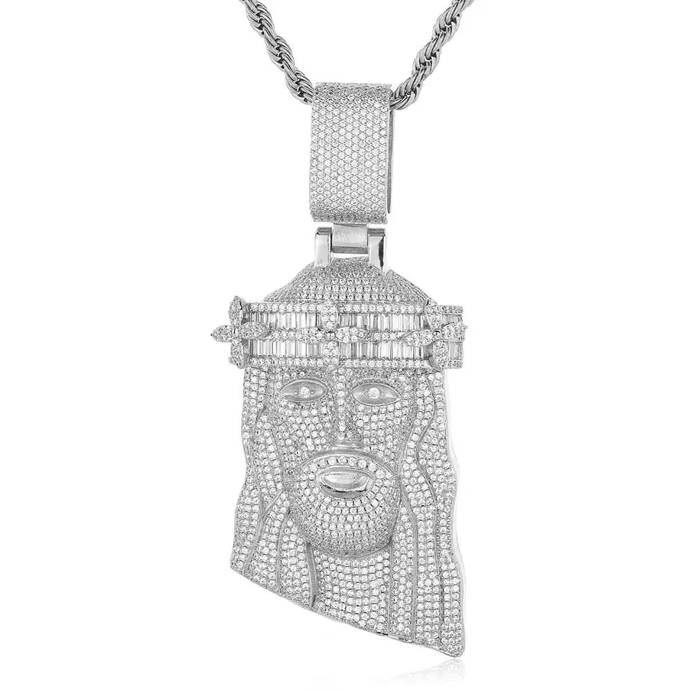 3D Design Hip Hop Rapper CZ Jesus Pendant Jewelry New Arrival Mixed Inlay Flower Crown Big Jesus Iced Out Pendant Necklace