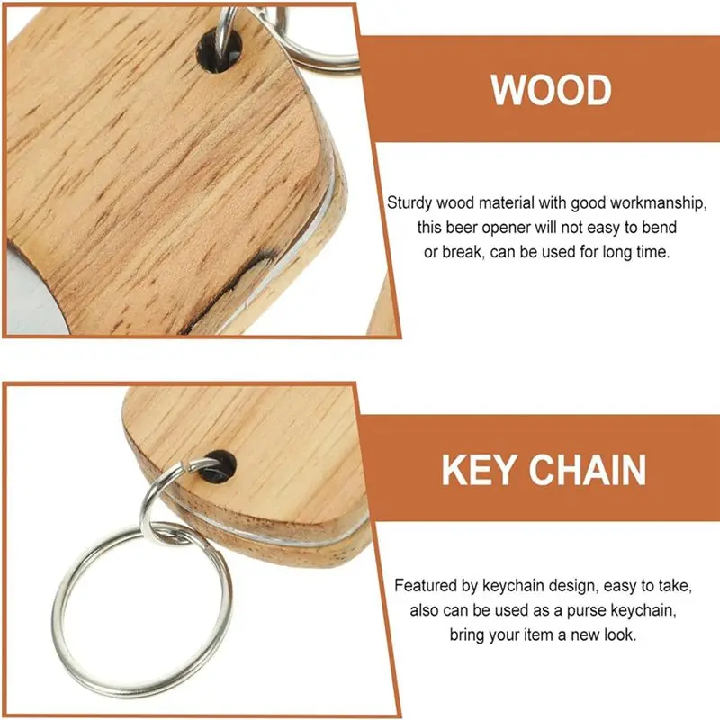 ABKS-48Pack Wood Bottle Opener Wooden Keychain Bottle Openers Blanks Wood Engraving Key Chains Key Tag For Home Kitchen Party