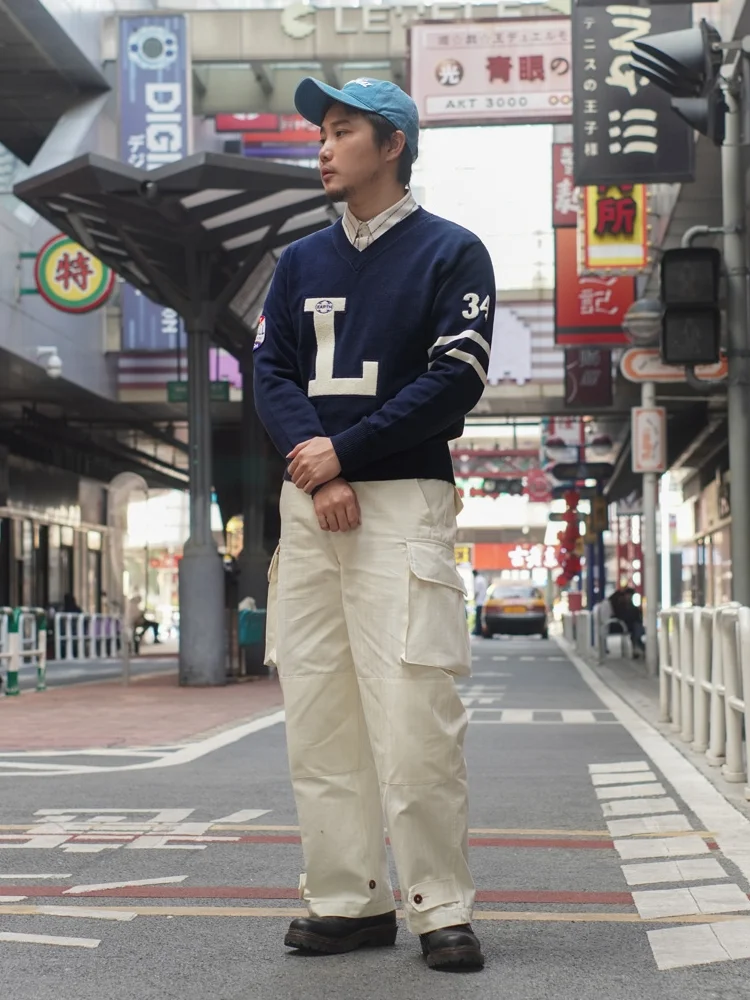 Tianshi Fine Cut Ivy American Vintage IVY Maglieria Scollo a V Autunno e Inverno Maglione Lettera Ricamo Pullover caldo
