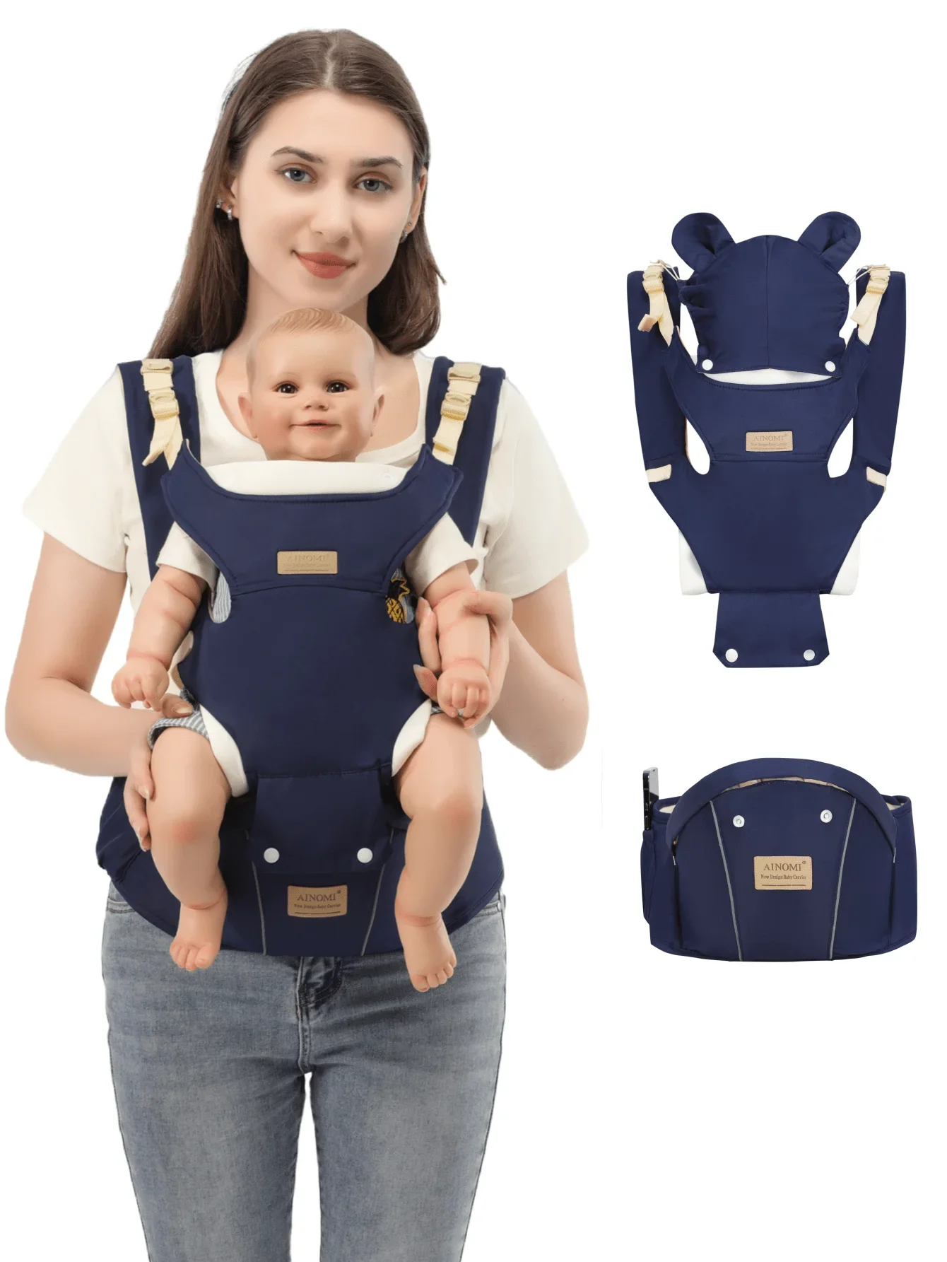 

Синяя многофункциональная переноска для малышей: крепление спереди и сзади, дизайн для использования без рук. Регулируемые ремни, расположенные спереди. Подходит для