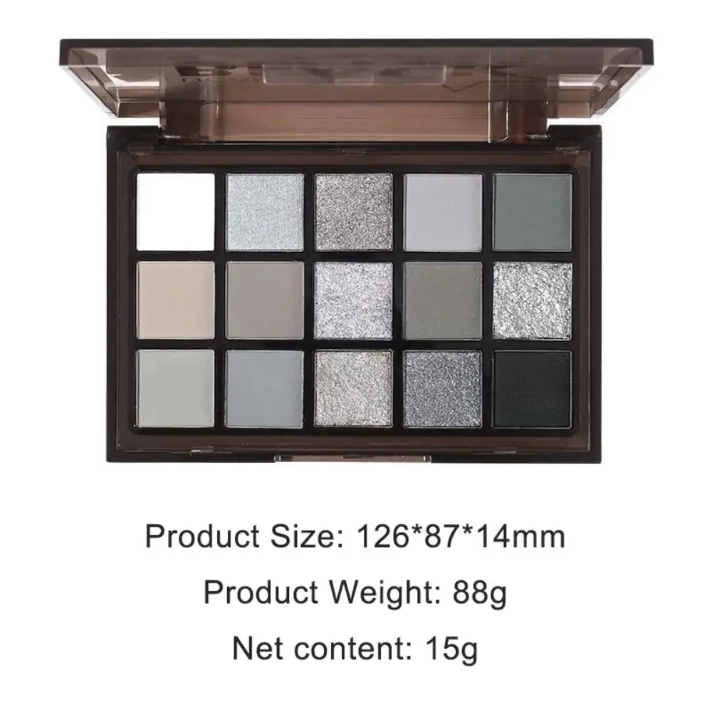 Palette di ombretti dai toni freddi da 15 colori Palette di ombretti in metallo perlescente luccicante perlato nero fumoso grigio scuro opaco