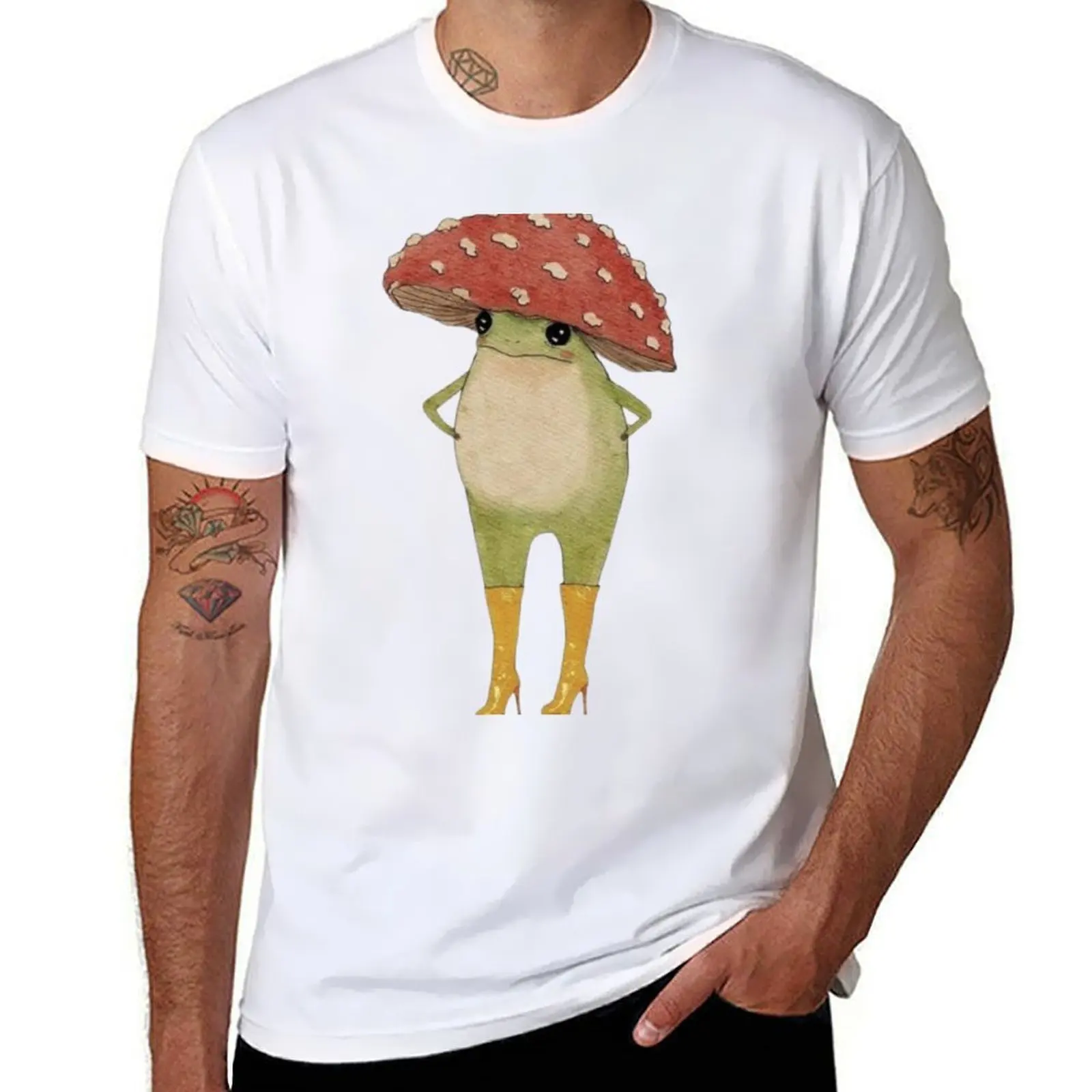 

toad mushroom in heels T-Shirt black cotton t-shirt plain for man package t shirts for man pack cotton T-Shirt