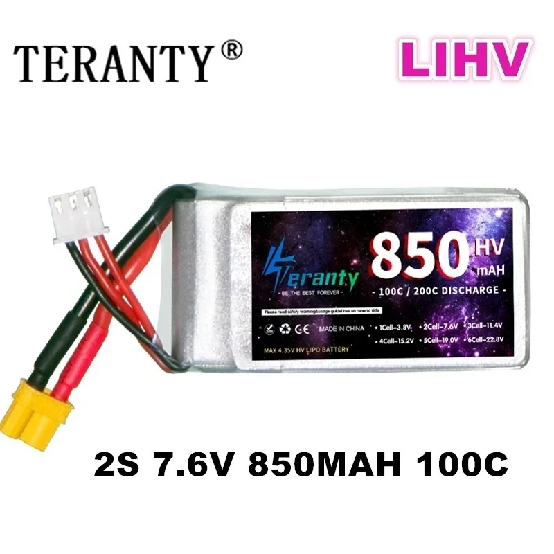

TERANTY HV Battery 2S 7.6V 850mAh 100C Lipo Battery For RC FPV Racing Car Drone Helicopter Quadcopter Parts Battery