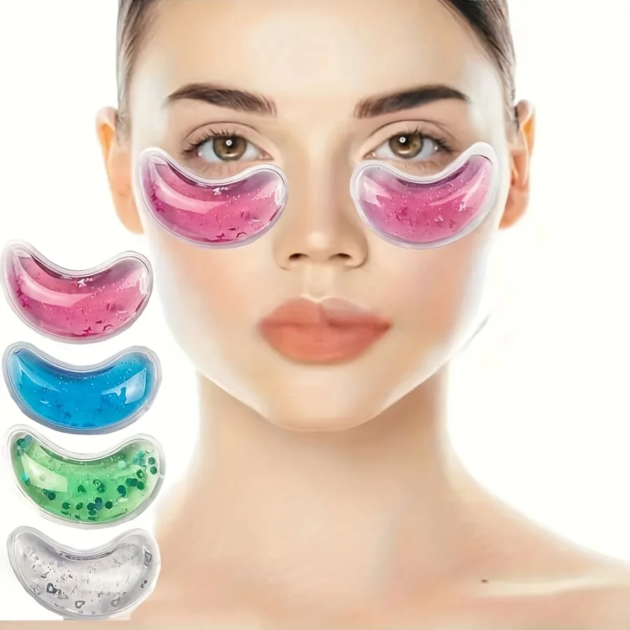 1 par de mascarillas de ojos de gel reutilizables: parches de ojos de gel de lentejuelas Ice Feel para mujeres, mascarilla de ojos de SPA portátil para