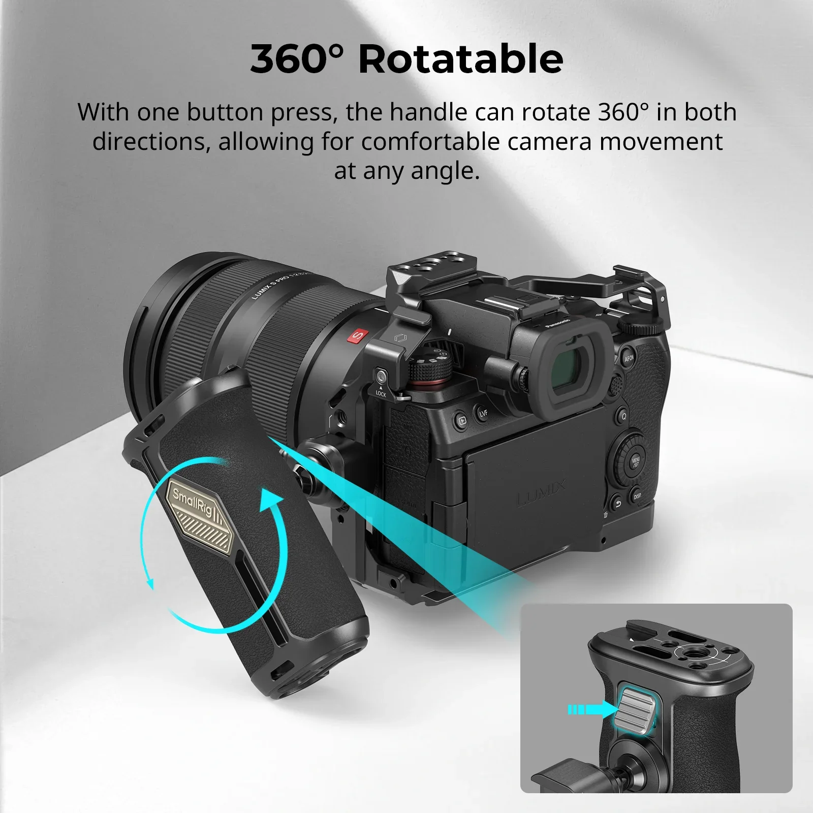 SmallRig 4359 مقبض جانبي عالمي قابل للدوران 360 درجة °   مقبض دوران ثنائي الاتجاه لقفص كاميرا DSLR للوحة