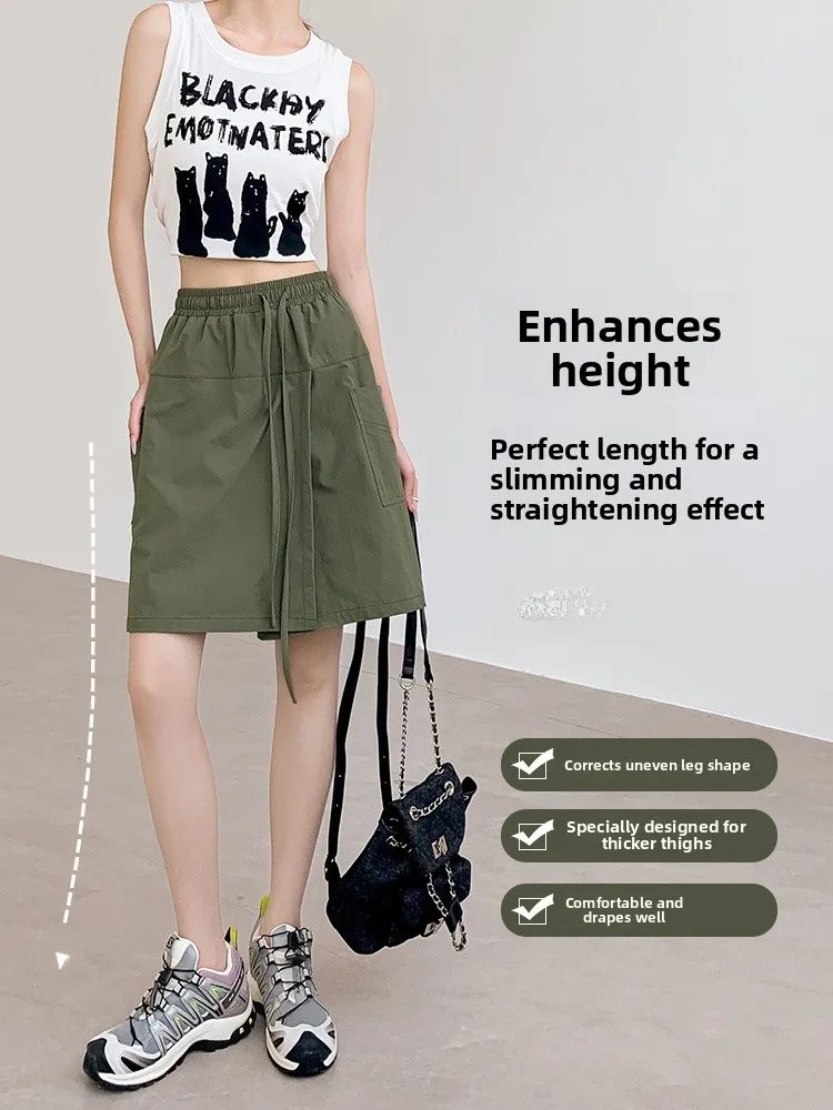 Militare een Gonna da lavoro Pantaloni Donna Estate Sottile Vita alta Gonna a trapezio Seta ghiacciata Qui Dry Sport orts Pendolari Sle