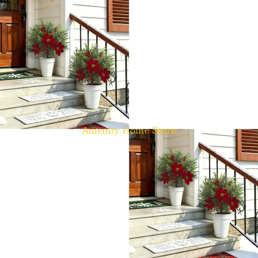 F26C Red Christmas Flower Stake for Entryway, Porch Pots, and Yard Use