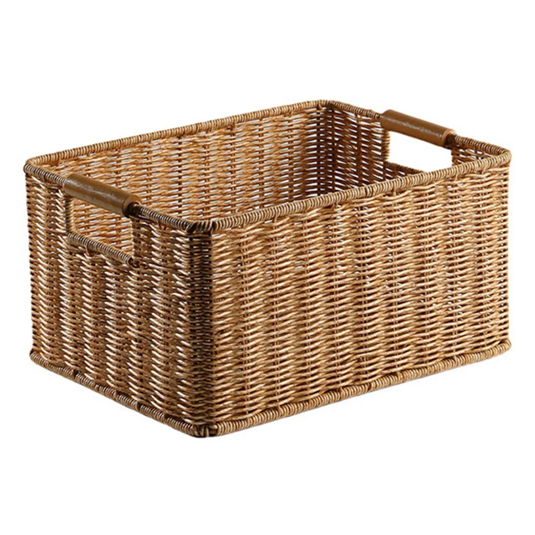 

Wicker Storage Basket Rattan Woven Shelf Storage Basket Stackable Shelf Organizer Basket with Handle Rectangle M