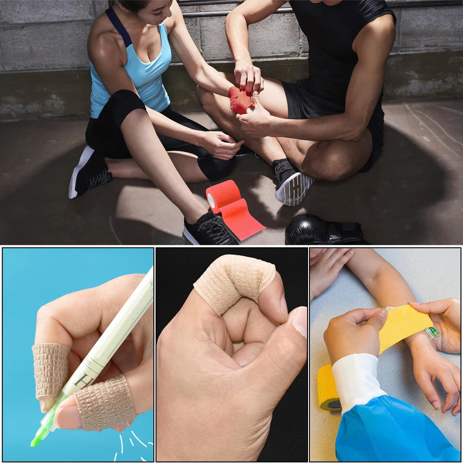 6 Stück elastisches, selbstklebendes Sportband, nicht gewebte, kohäsive Bandagenwickel, Haustierbandagen für Hunde, Katzen, Pferde, Knöchel-, Knie- und Handgelenkstütze – Detail 5