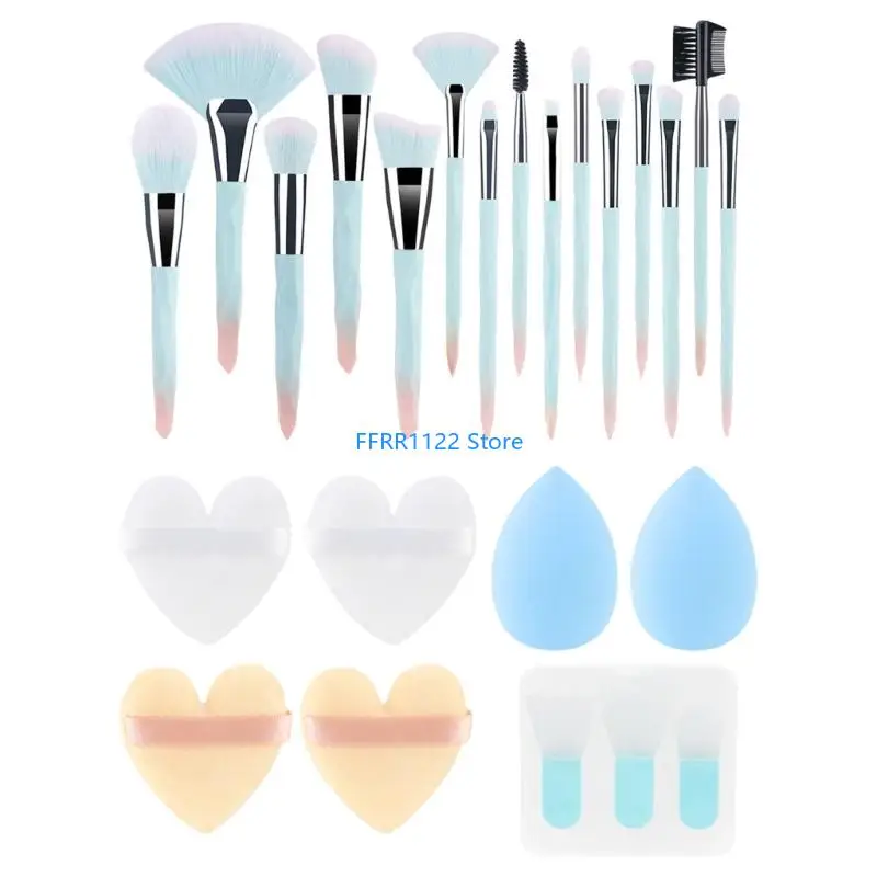 

Y1UF 24Pcs Makeup Brushes Set with Fiber Bristles Powder Puff Silicone Face Mask Brushes for Different Makeup Needs