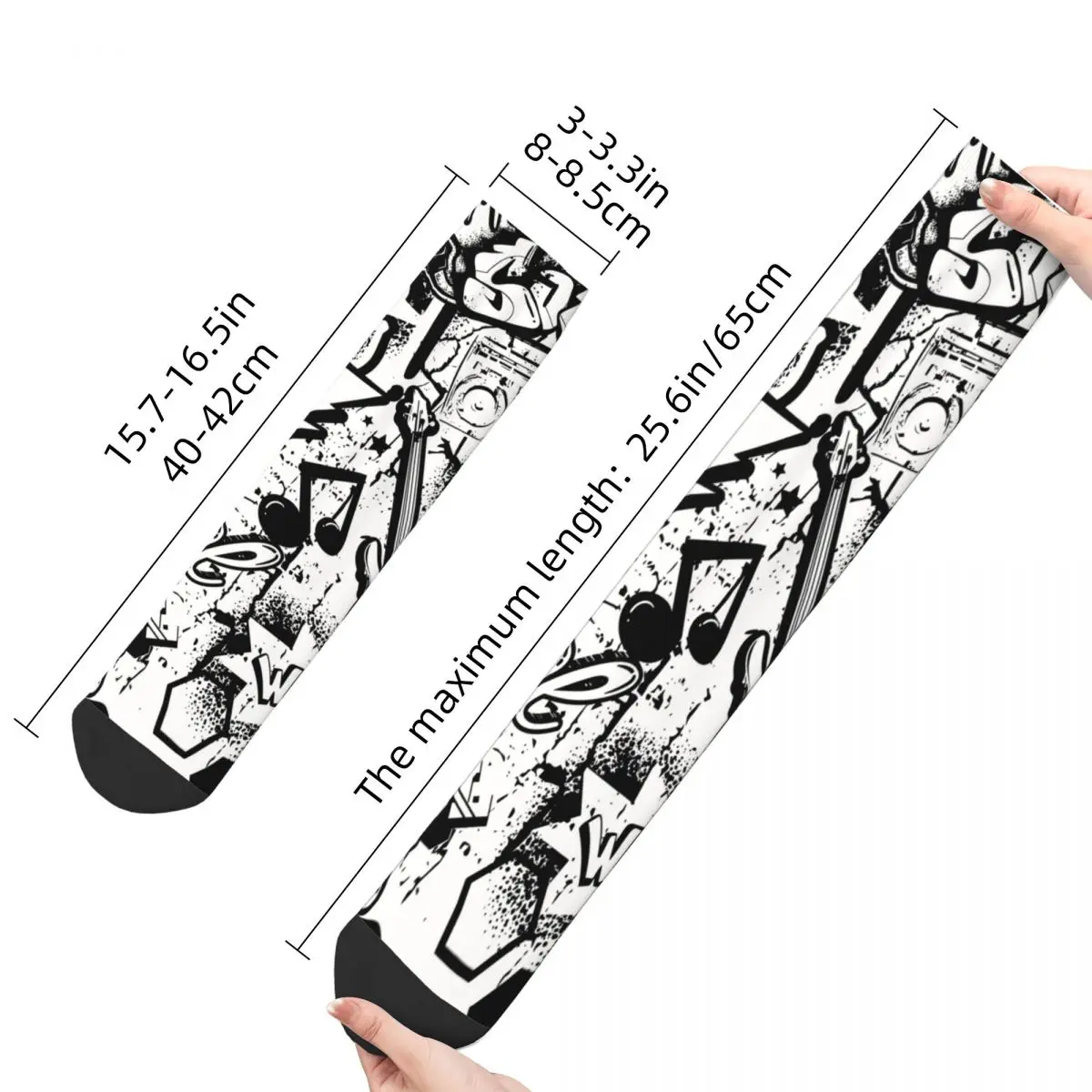 Crazy Sock for Men Black And White Comics Graffiti Harajuku Graffiti Art Pattern Quality Pattern Printed Crew Sock Seamless Gift