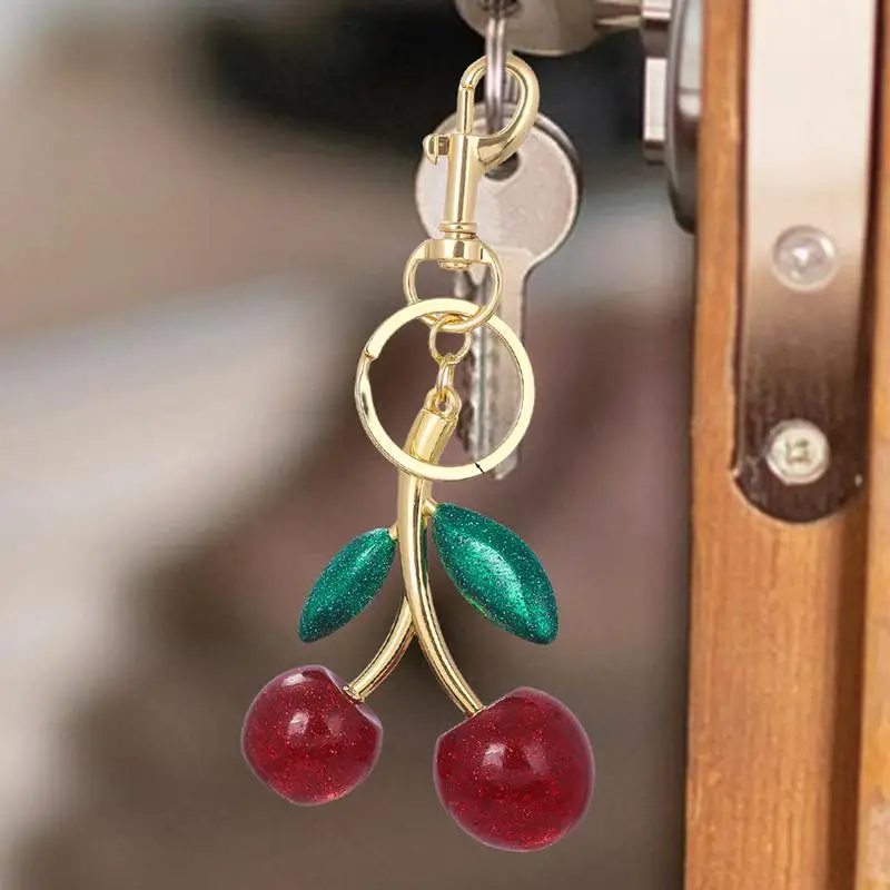 Cherry Purse Charm Women Gold Plated Cherry Purse Keychain Cherry Keychain Charm Bag Fruit Pendant for Kids Girls Friends Men