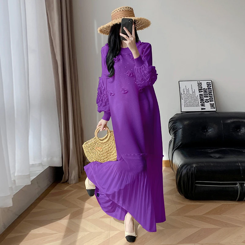 

2025 New A-Line Dr with Lotus Le Plate Flower Sve 3D Flower Decoration Pleated Beaded Casual Polyester Fiber Lantern ...