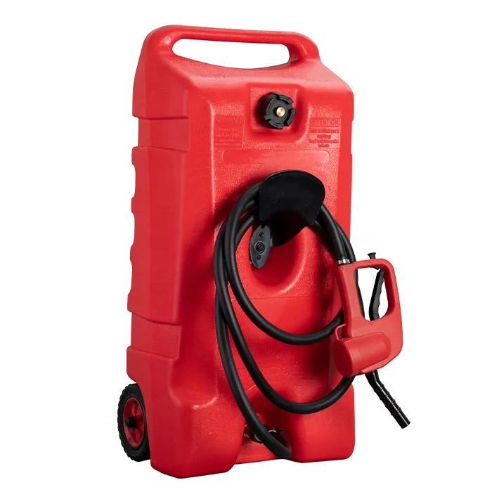 

14 Gallon Portable Gas Fuel Tank Container 10 Foot Long Hose with LE Fluid Transfer Siphon Pump Dispensers Type Fuel Caddy