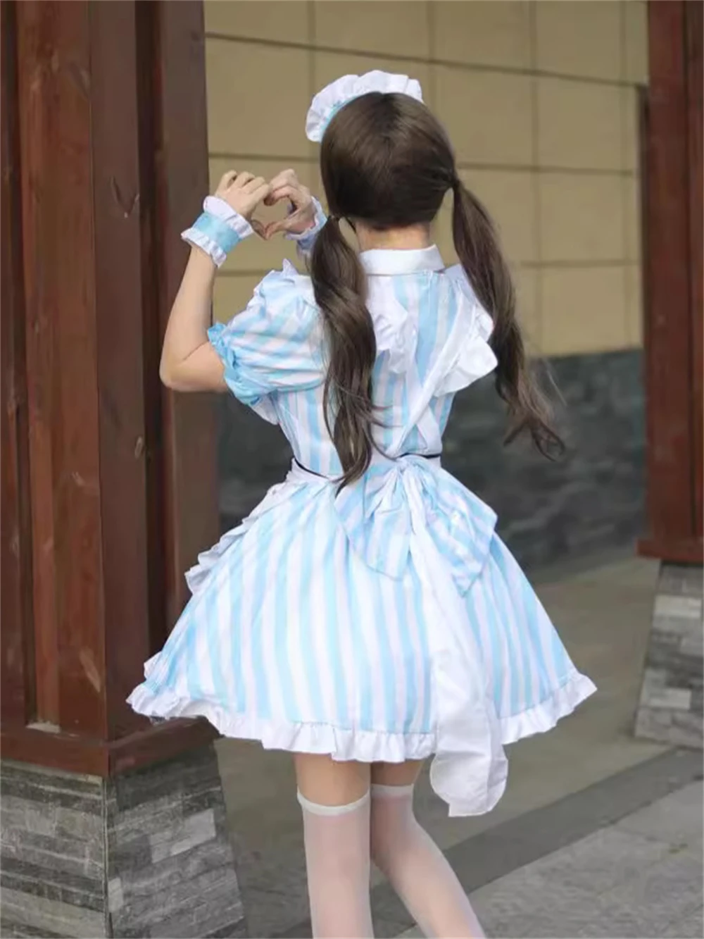 Japanse Stijl Lieve Blauw Wit Gestreepte Meidenjurk Cosplay Anime Dienstmaagd Uniform Outfits Meisje Kawaii Lolita Serveerster Kostuum