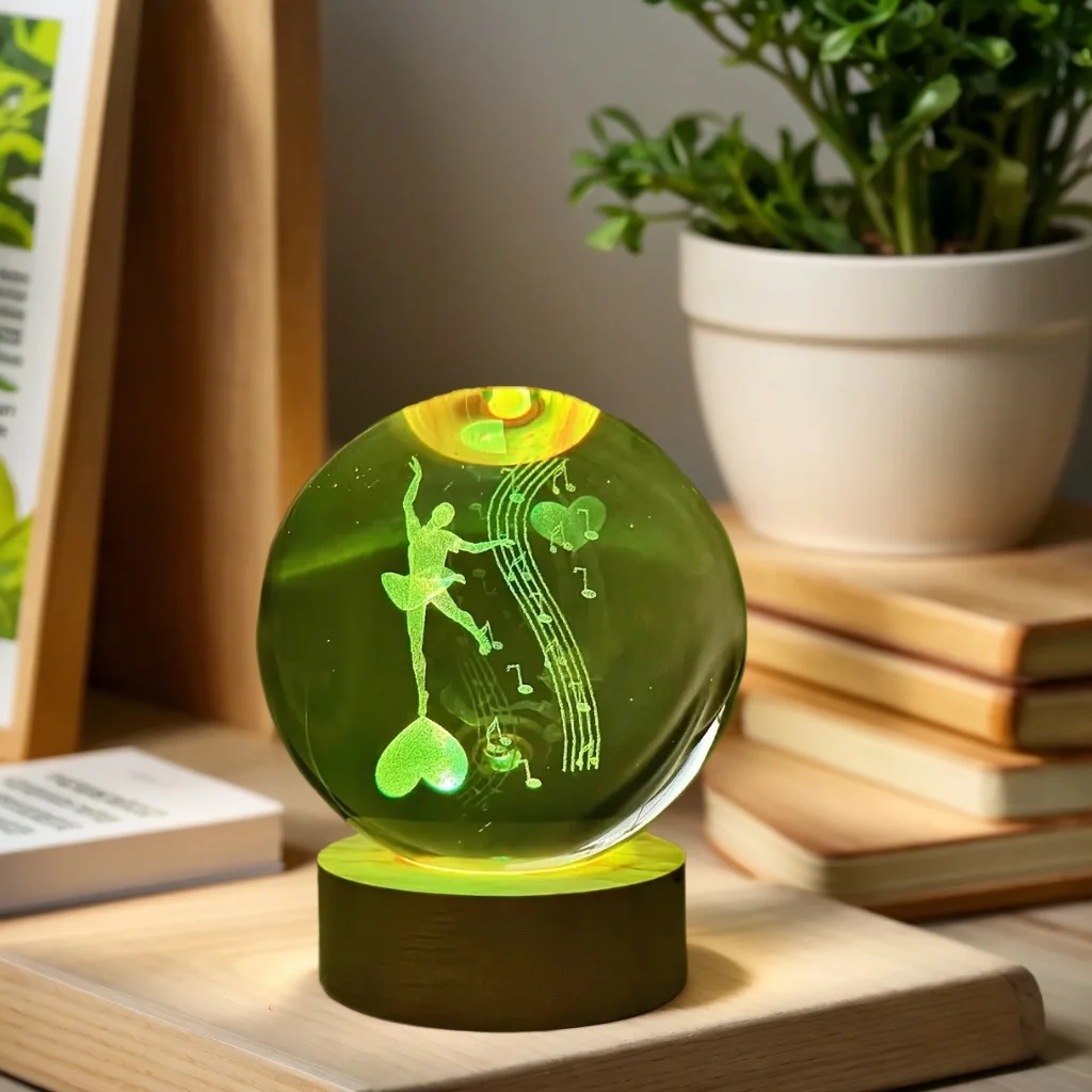 

1шт 3D лазерная гравировка ‌ ‌ ‌ ‌ ‌ ‌ Балетная страна чудес, хрустальный шар, ночник, современное украшение из полированного стекла, Рождество, Хэллоуин