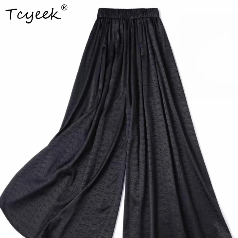 

Женские брюки Tcyeek из 92% натурального шелка, модель 2026: стильные эластичные широкие брюки для повседневной носки, уличный стиль, женская одежда, Pantalones De Mujer