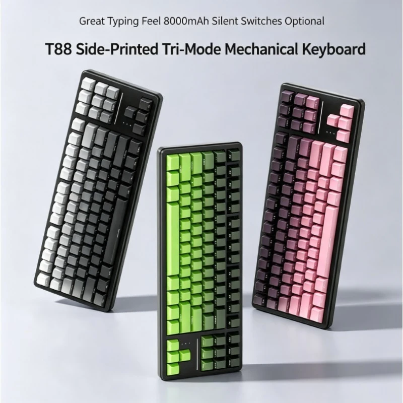 T‑88 Tri‑Mode Custom Mechanical Keyboard Wireless Bluetooth Silent Side‑Printed Keycaps For E‑Sports Gaming PC Operation